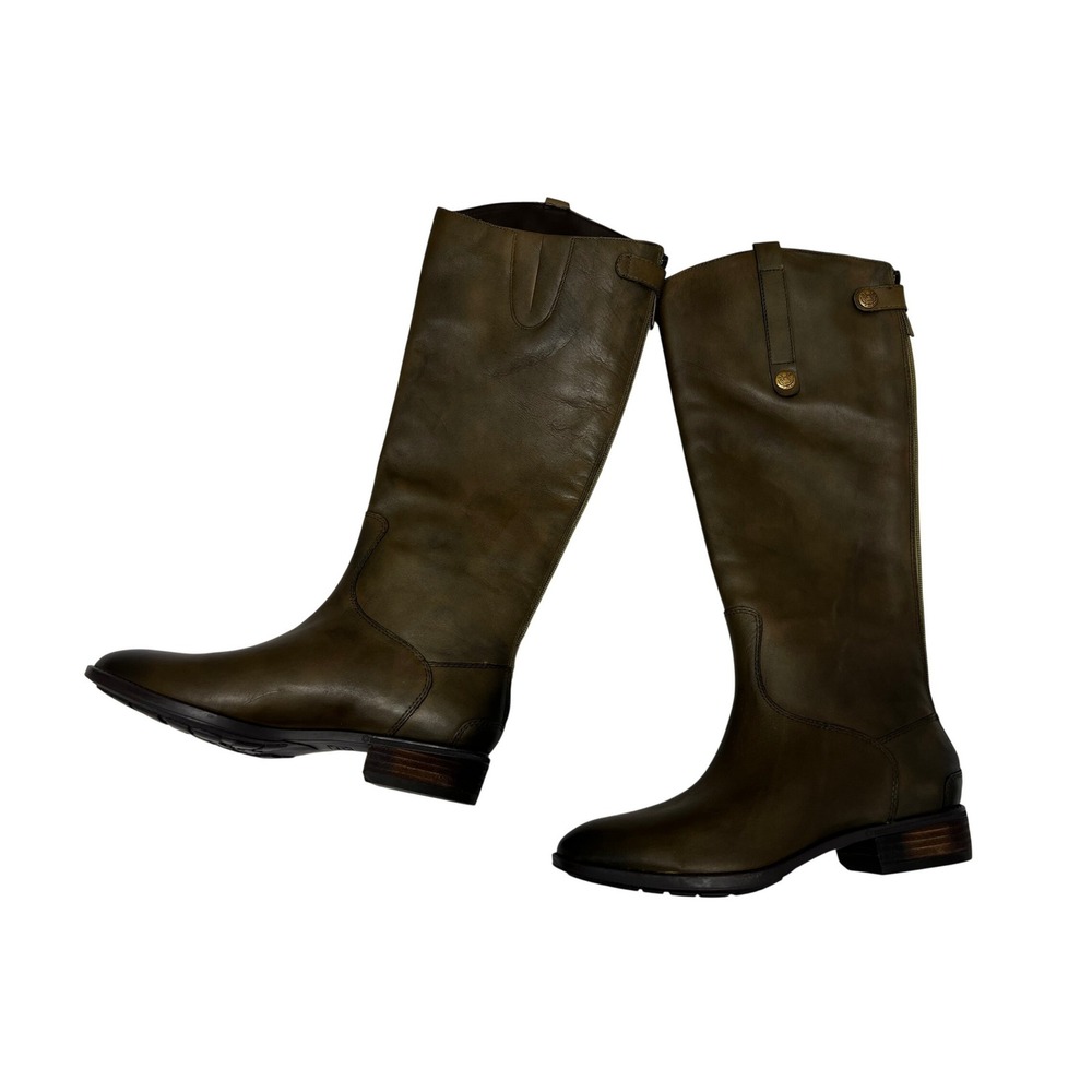 Sam Edelman New Penny Riding Boot Women 8W Green Excellent Leatherā Back Zip